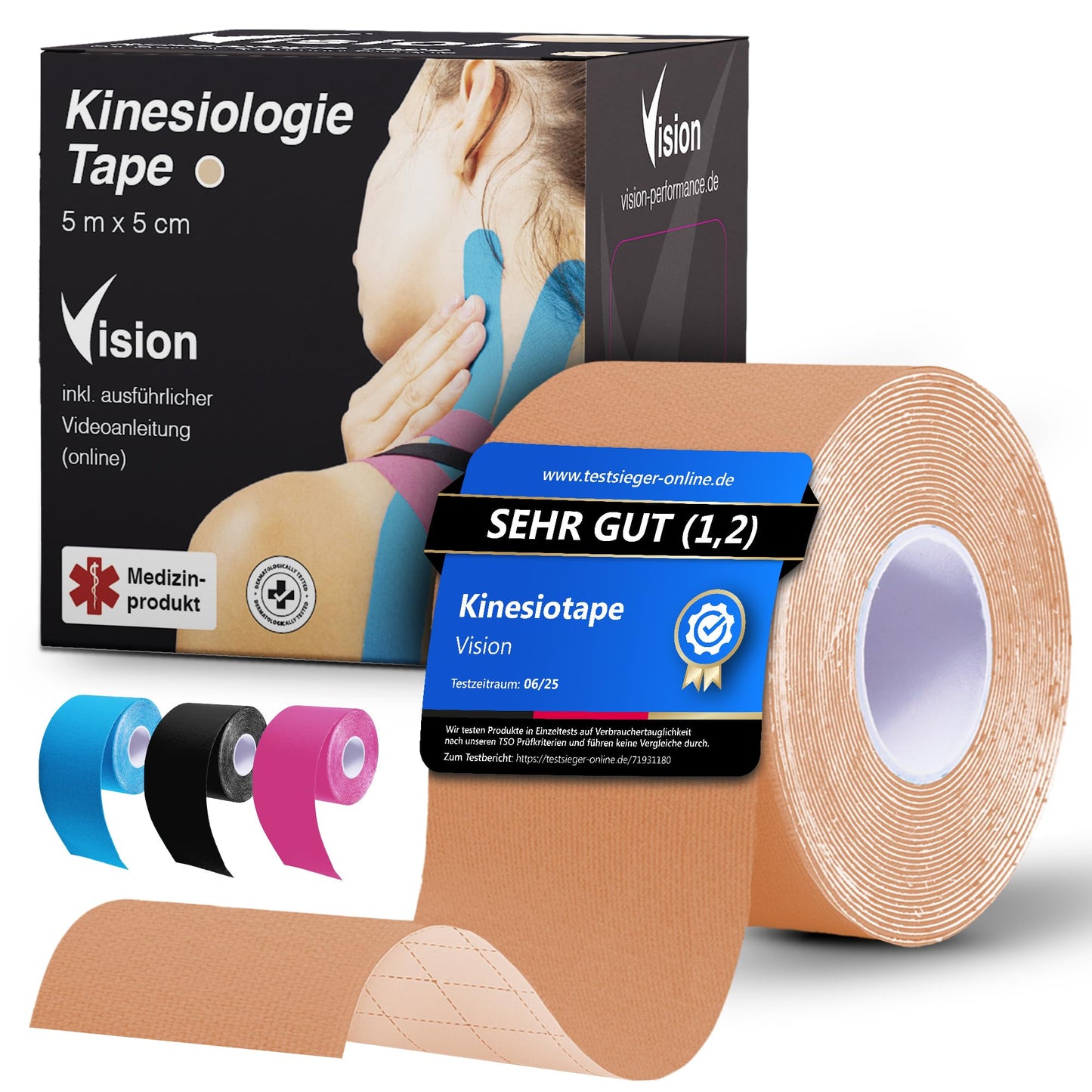 Vision Kinesiologie Tape Beige – diskret auf der Haut, mit medizinischer Zertifizierung und sicherem Halt
