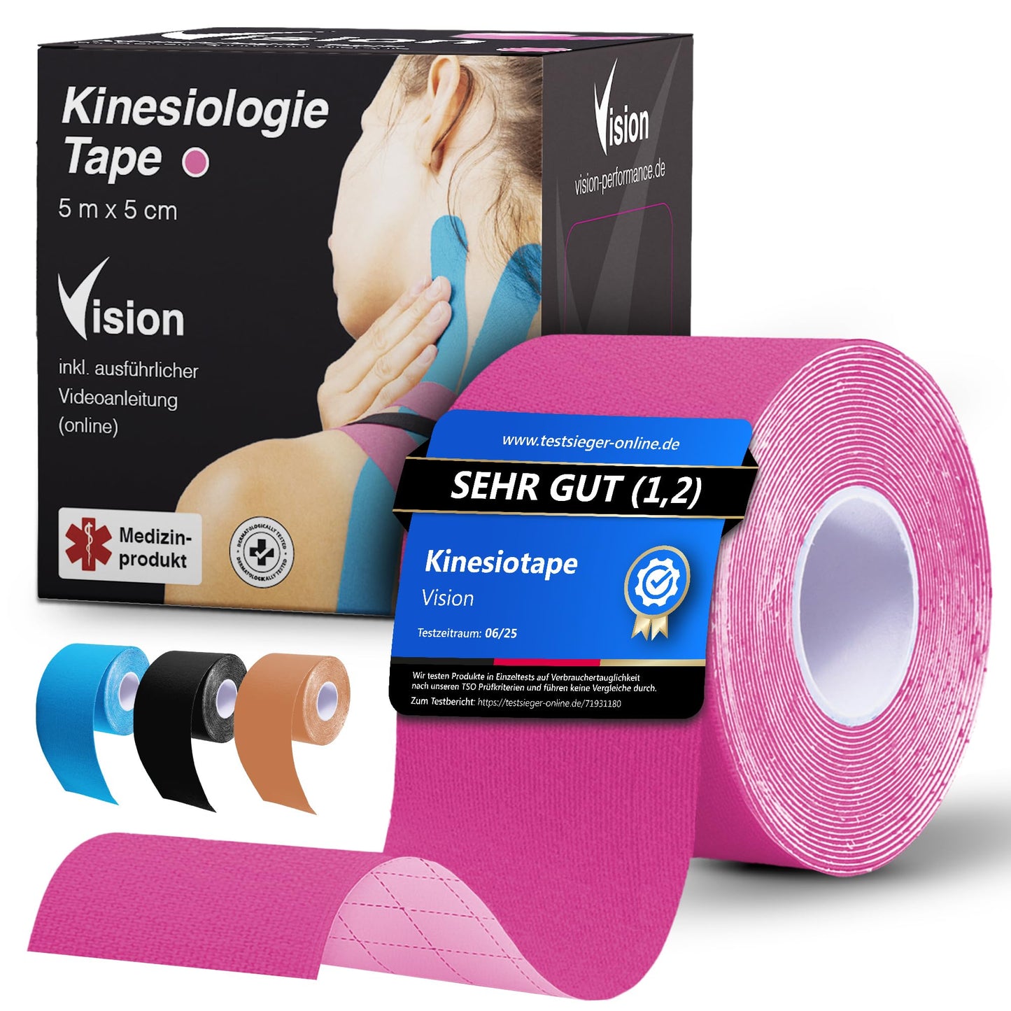 Rotes Kinesiologie Tape von Vision Performance – elastisch, atmungsaktiv und medizinisch zugelassen