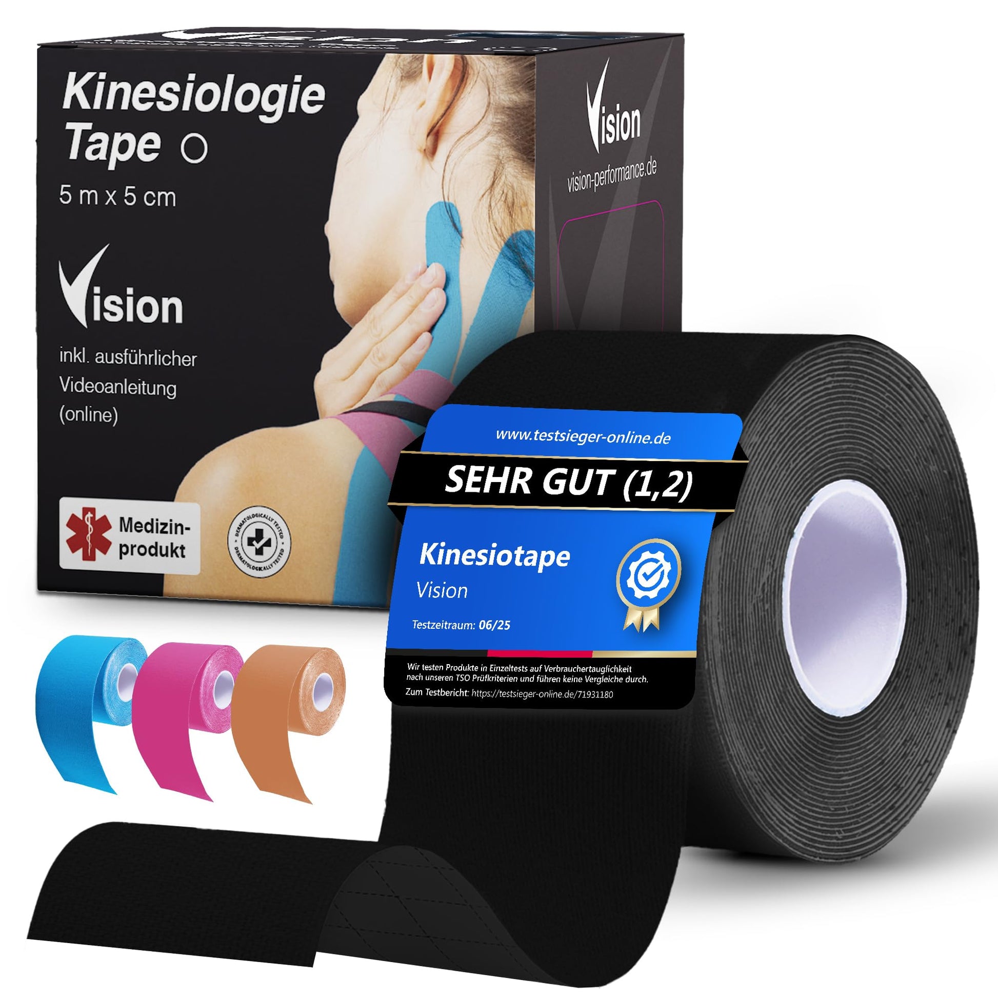 Profi-Kinesiotape in Schwarz – hautfreundlich, wasserbeständig und für medizinische Anwendungen zertifiziert