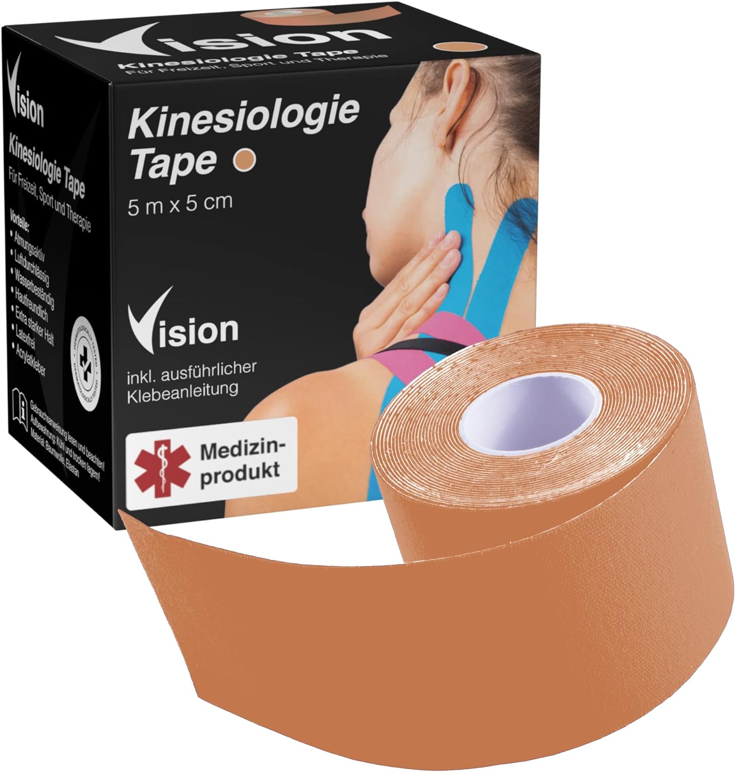 Vision-Performance.de Kinesiologie Tape, Kinesiotape, Medizinprodukt, hautverträglich, starker Halt